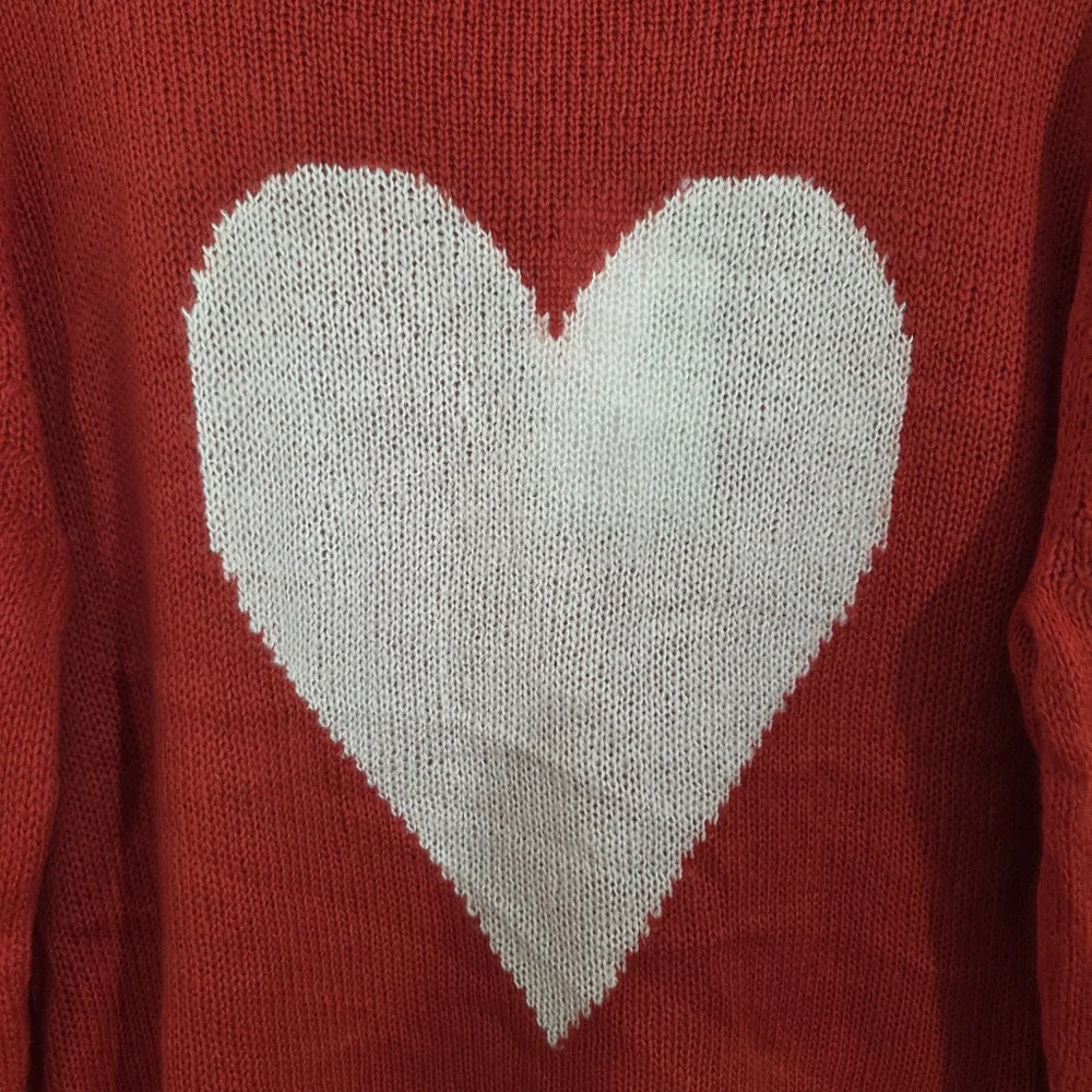 NWT Wooden Ships Heart Crew Sweater Lightweight Red Pink Love Wool Size 14 - 16